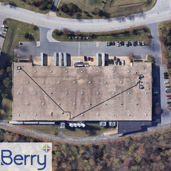 Ariel view of rooftop with logo overlay of Berry Plastics