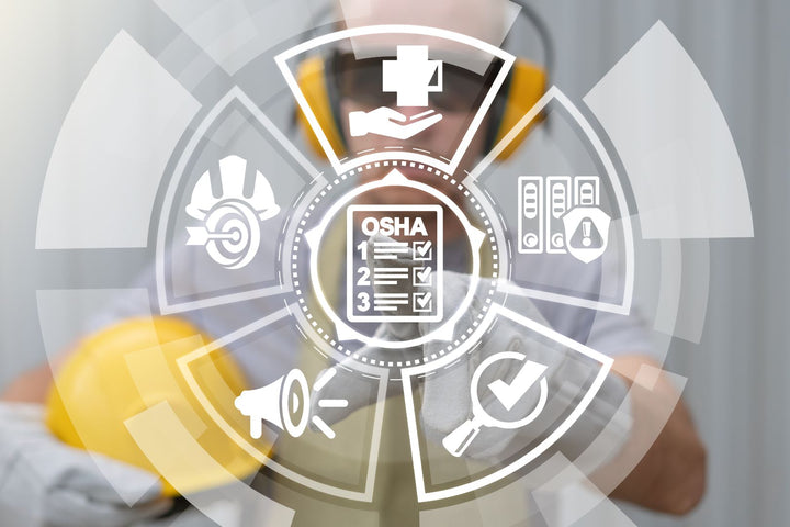 Man in hardhat blurred behind OSHA icons