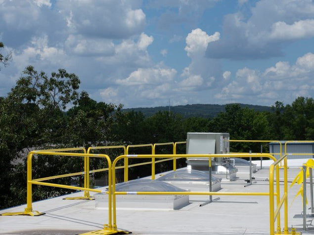 The image shows NextGen Railing 3000 from Safety Rail Source, which follows osha roofing standards