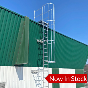 NextGen Mighty-Lite™ Aluminum Fixed Ladder - attached to a green building with clear blue sky. Now in Stock