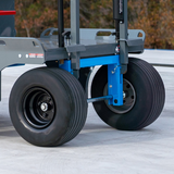 Close-up of flat-free tires used on the PX5 Sentinel Mobile Fall Protection